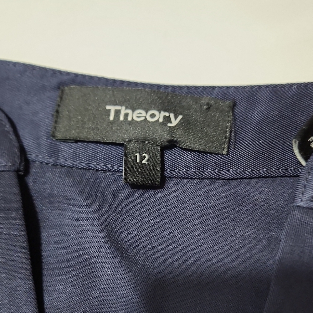 Theory Jullitah R2 Shirt Shift Dress Navy Lightweight Tencel Sz12 - Picture 9 of 11